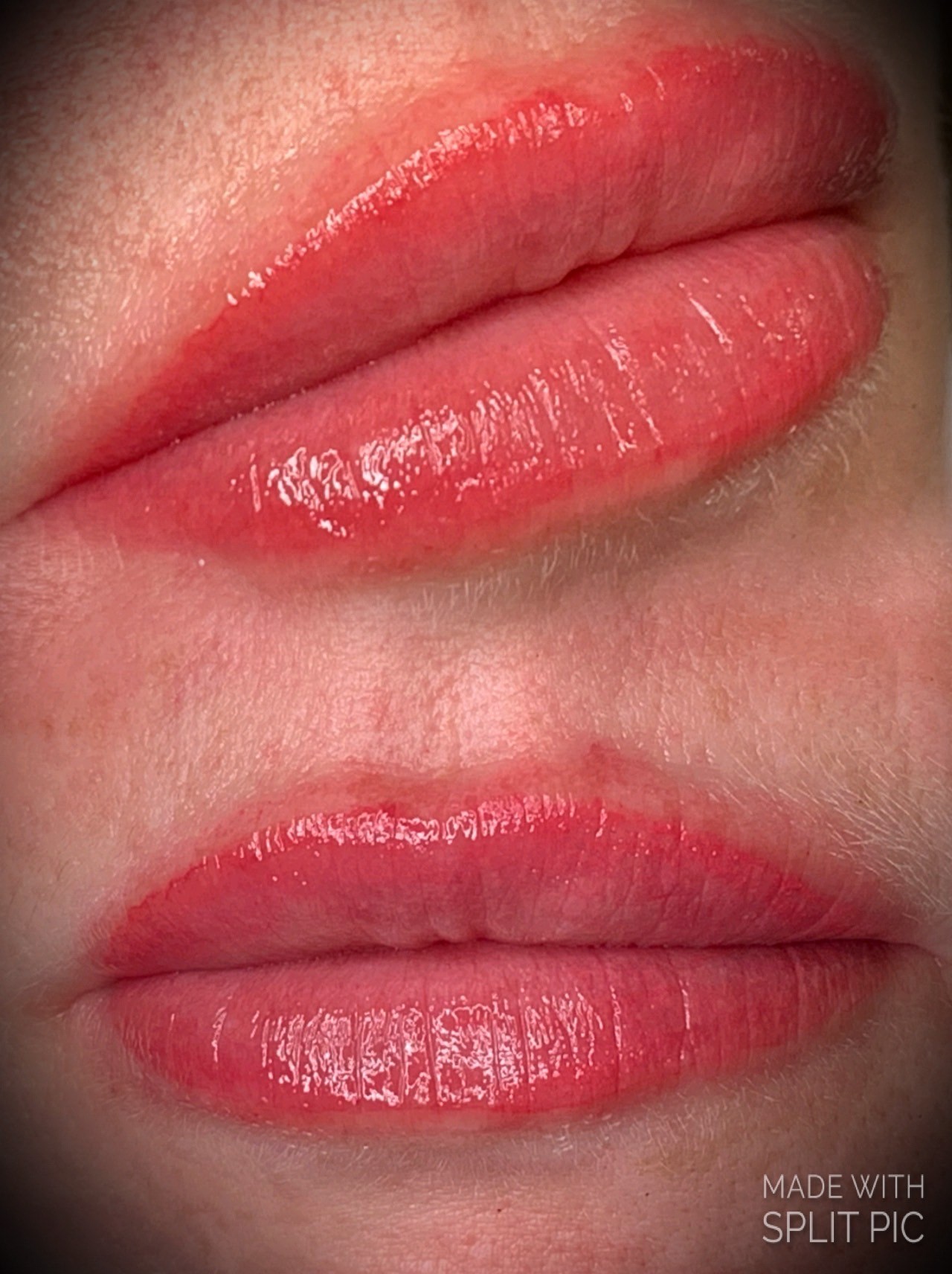 Lip blush treatment, before and after